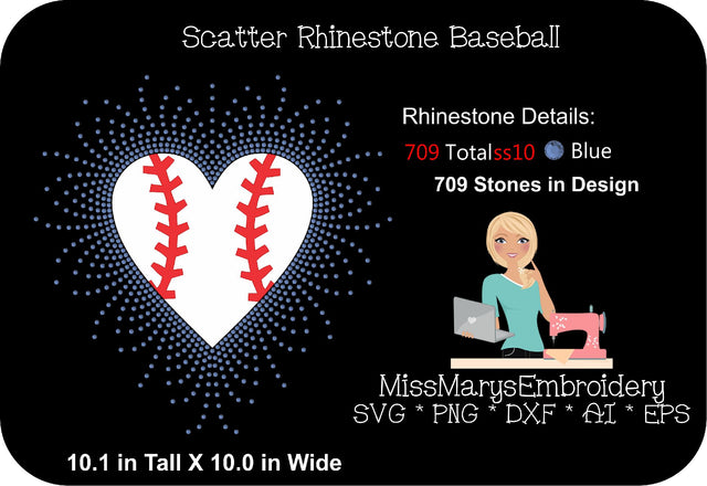 Scatter Rhinestone Baseball Heart SVG MissMarysEmbroidery 