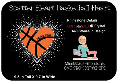 Scatter Rhinestone Basketball Heart SVG MissMarysEmbroidery 