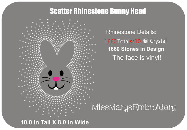 Scatter Rhinestone Bunny Head SVG MissMarysEmbroidery 