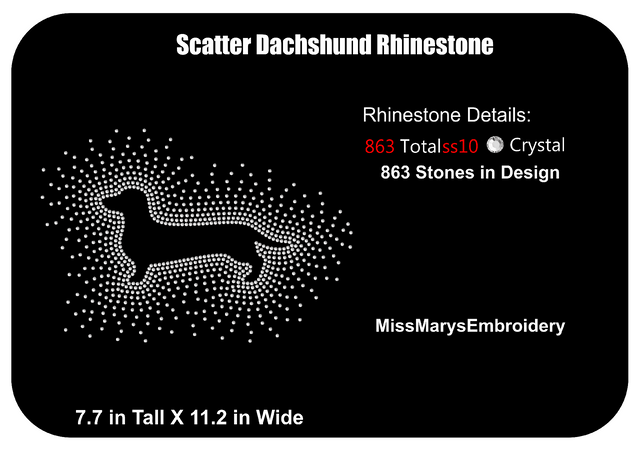 Scatter Rhinestone Dachshund SVG MissMarysEmbroidery 