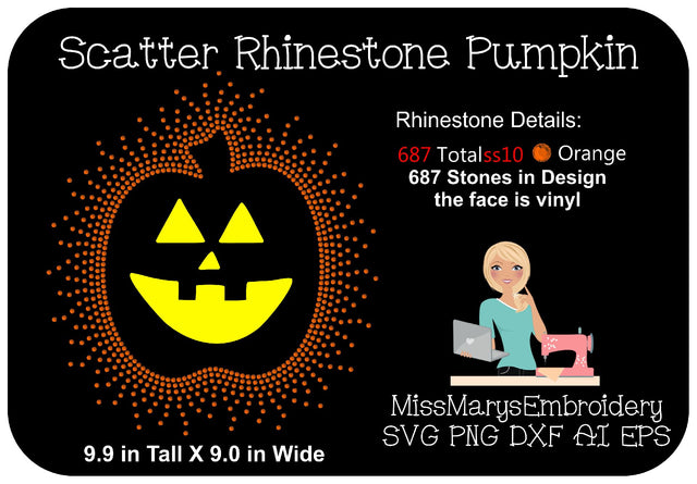 Scatter Rhinestone Halloween Pumpkin SVG MissMarysEmbroidery 