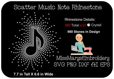 Scatter Rhinestone Music Note SVG MissMarysEmbroidery 