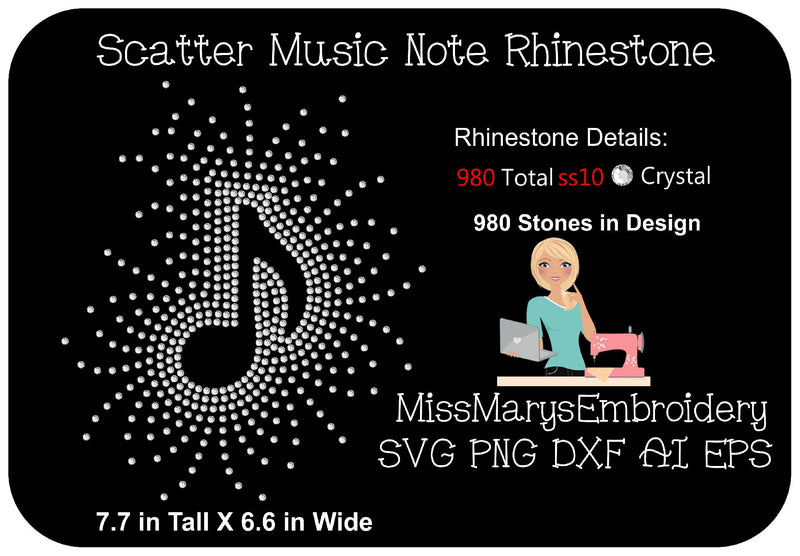 Scatter Rhinestone Music Note SVG MissMarysEmbroidery 