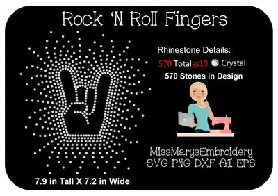 Scatter Rhinestone Rock 'm Roll Fingers SVG MissMarysEmbroidery 