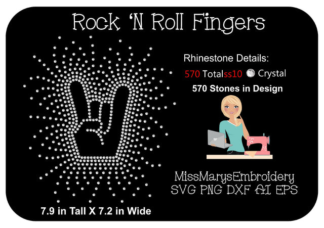 Scatter Rhinestone Rock 'm Roll Fingers SVG MissMarysEmbroidery 