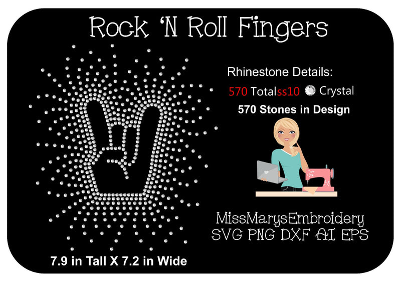 Scatter Rhinestone Rock 'm Roll Fingers SVG MissMarysEmbroidery 