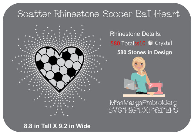 Scatter Rhinestone Soccer Heart SVG MissMarysEmbroidery 