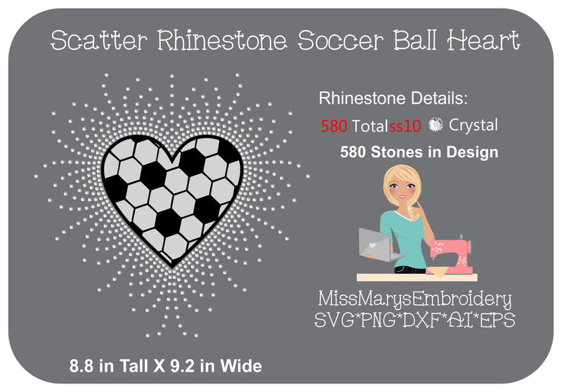 Scatter Rhinestone Soccer Heart SVG MissMarysEmbroidery 