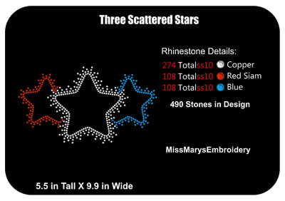 Scatter Rhinestone Three Star SVG MissMarysEmbroidery 