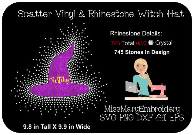 Scatter Rhinestone & Vinyl Witch Hat SVG MissMarysEmbroidery 