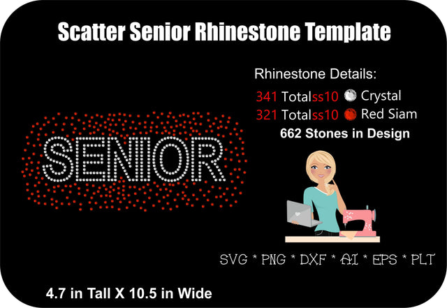 Scatter Senior Rhinestone Template | Rhinestone SVG | Senior SVG SVG MissMarysEmbroidery 
