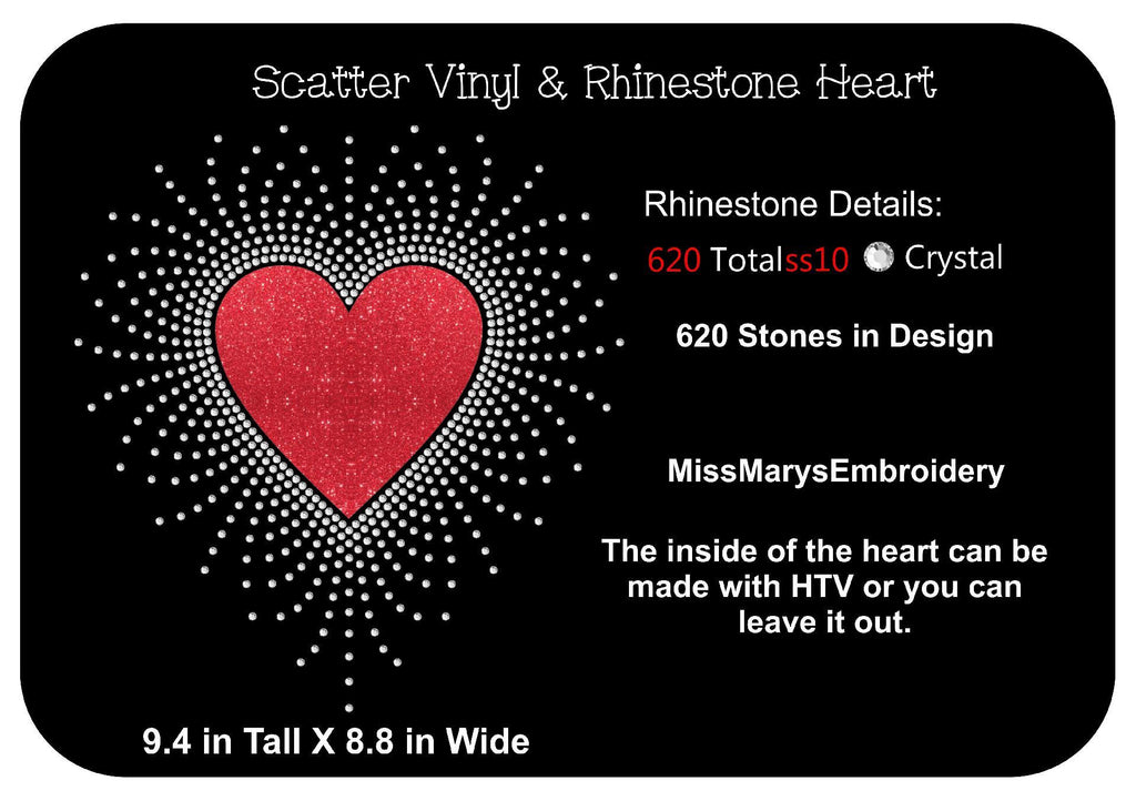 Scatter Vinyl & Rhinestone Heart - So Fontsy