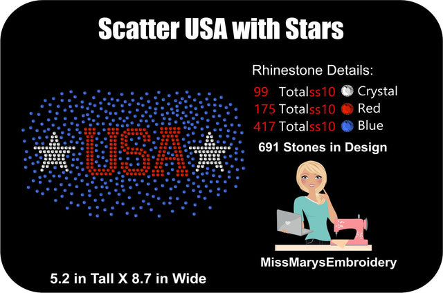 Scattered USA with Stars Rhinestone Template | Rhinestone Template SVG MissMarysEmbroidery 