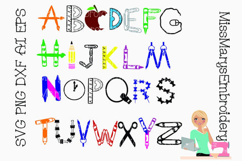 School Alphabet Letters SVG MissMarysEmbroidery 