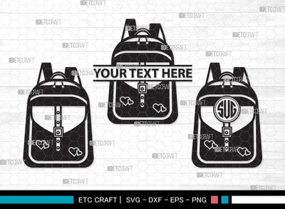 School Backpack Monogram SVG, Bookbag Svg, Backpack Svg, Square Backpack Svg, Knapsack Svg, Large School Bag Svg, School Backpack Monogram SVG ETC Craft 