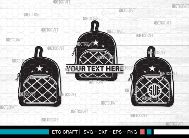 School Backpack Monogram SVG, Bookbag Svg, Backpack Svg, Square Backpack Svg, Knapsack Svg, Large School Bag Svg, School Backpack Monogram SVG ETC Craft 
