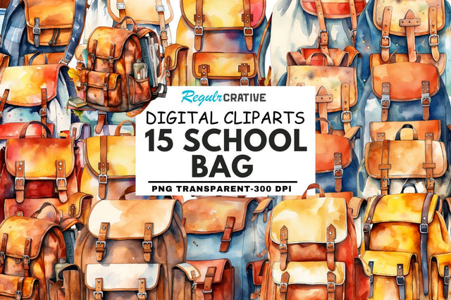 School Bag Watercolor Clipart Sublimation Regulrcrative 
