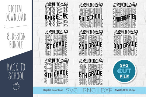 School bundle svg, teacher svg, Preschool, Pre-k, Kindergarten, 1st grader svg, 2nd grade svg, 3rd grade svg, 4th grade svg, 5th grade svg SVG SVG Cut File 
