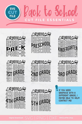 School bundle svg, teacher svg, Preschool, Pre-k, Kindergarten, 1st grader svg, 2nd grade svg, 3rd grade svg, 4th grade svg, 5th grade svg SVG SVG Cut File 