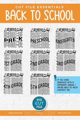 School bundle svg, teacher svg, Preschool, Pre-k, Kindergarten, 1st grader svg, 2nd grade svg, 3rd grade svg, 4th grade svg, 5th grade svg SVG SVG Cut File 