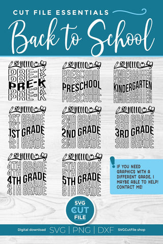 School bundle svg, teacher svg, Preschool, Pre-k, Kindergarten, 1st grader svg, 2nd grade svg, 3rd grade svg, 4th grade svg, 5th grade svg SVG SVG Cut File 