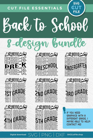 School bundle svg, teacher svg, Preschool, Pre-k, Kindergarten, 1st grader svg, 2nd grade svg, 3rd grade svg, 4th grade svg, 5th grade svg SVG SVG Cut File 