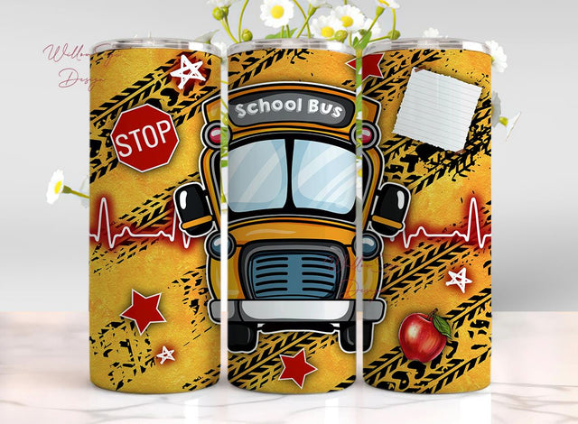 School bus 20 oz skinny tumbler png sublimation design download, School tumbler wrap png, school bus 20 oz tumbler designs, download Sublimation WillowSageDesign 