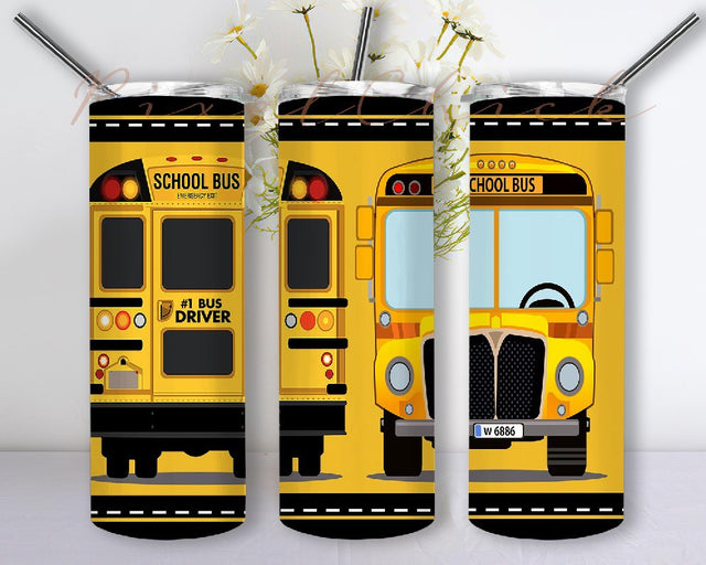 School Bus - 20oz Straight Tumbler Design Template for Sublimation, Back To School PNG Digital Download, Bus Driver Full Tumbler Wrap Sublimation PixelChick 