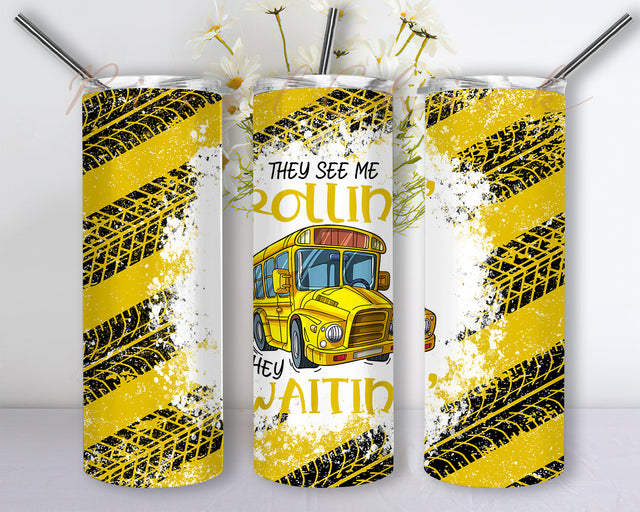 School Bus 20Oz Tumbler PNG, Bus Driver Tumbler wrap PNG Sublimation PixelChick 
