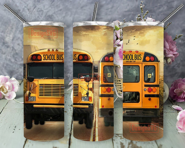 School Bus, Back To School, Bus Driver 20oz Skinny Straight Tumbler Sublimation, Waterslide Design Full Tumbler Wrap Png Sublimation DesignSVG 