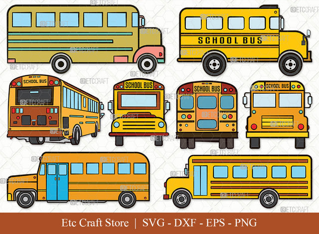 School Bus Clipart SVG, School Svg, Bus Svg, Back To School Svg, Bus Font Side Svg, School Bus Svg, School Bus Bundle SVG ETC Craft 