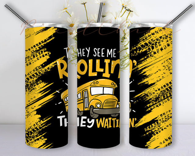 School Bus Design Full Tumbler Wrap Png, Back To School, Bus Driver 20oz Skinny Straight Tumbler Sublimation Sublimation PixelChick 