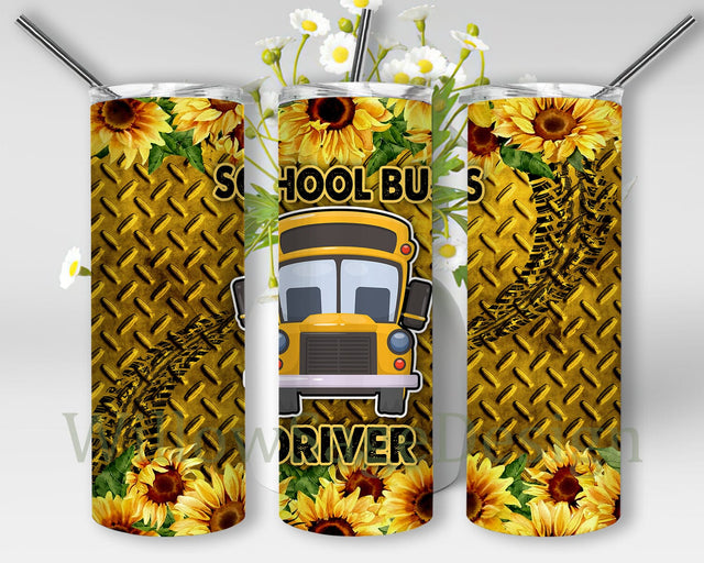 School Bus Driver 20oz Tumbler Wrap, Sunflower School Bus Png, Back To School Tumbler Gift, Bus Driver Gift, Tumbler Wrap Digital Download Sublimation WillowSageDesign 