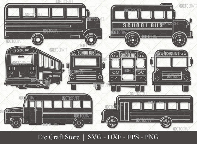 School Bus Silhouette SVG, School Svg, Bus Svg, Back To School Svg, Bus Font Side Svg, School Bus Svg, School Bus Bundle SVG ETC Craft 