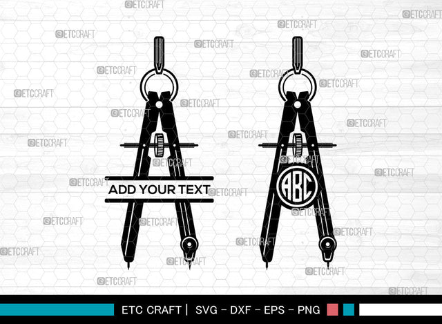 School Compass With Pencil Monogram SVG, Compass Svg, School Metal Compass Svg, Split Monogram Svg, School Compass With Pencil Svg SVG ETC Craft 