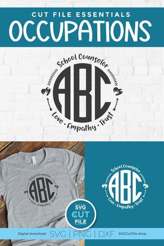 School counselor svg, school counselor monogram svg with alphabet SVG SVG Cut File 