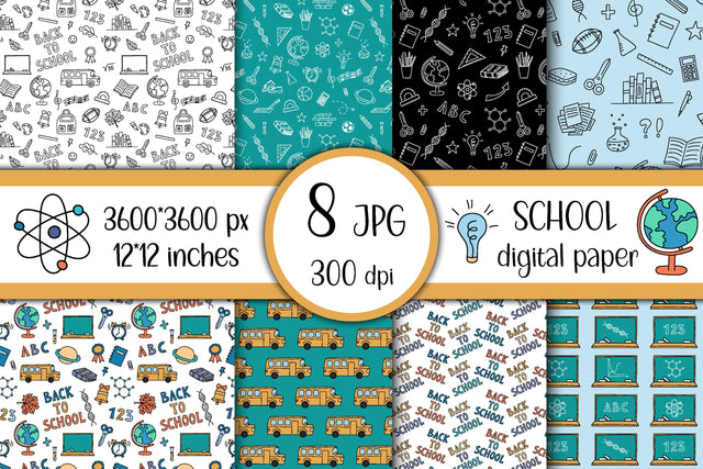School Digital Paper | Doodle JPG Patterns Digital Pattern AnnaViolet_store 