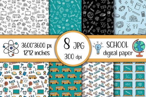 School Digital Paper | Doodle JPG Patterns Digital Pattern AnnaViolet_store 
