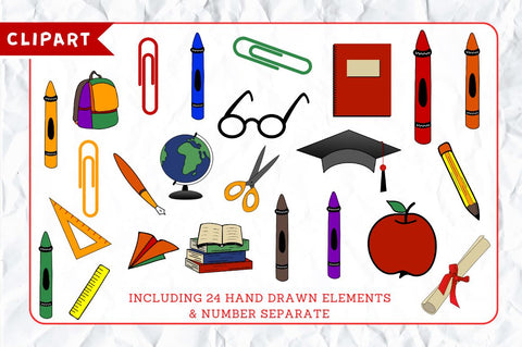 School Doodle Alphabet Bundle with Hand Drawn Clipart Font Regulrcrative 