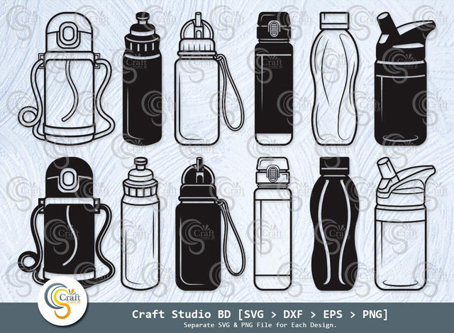 School Drink Bottle Silhouette, School Drink Bottle SVG, Sports Bottle Svg, Drinking Bottle Svg, Water Bottle Svg, Drink Bottle Bundle SVG ETC Craft 