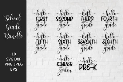 School Grade SVG Bundle. Grades Pre-k, Kindergarten, 1st to 8th. Hello Grade SVG LaBelezoka 
