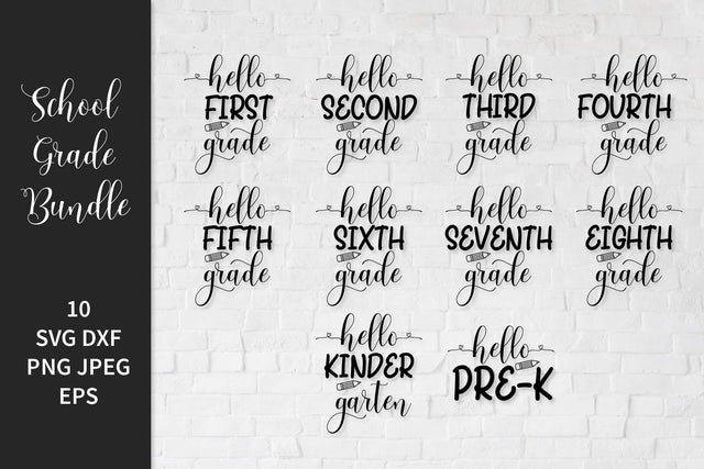 School Grade SVG Bundle. Grades Pre-k, Kindergarten, 1st to 8th. Hello Grade SVG LaBelezoka 