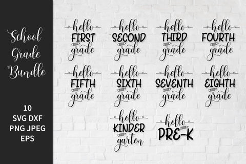 School Grade SVG Bundle. Grades Pre-k, Kindergarten, 1st to 8th. Hello Grade SVG LaBelezoka 