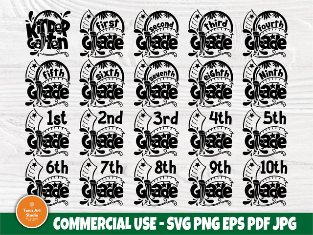 School Grade SVG Bundle, Kindergarten Shirt Design SVG TonisArtStudio 