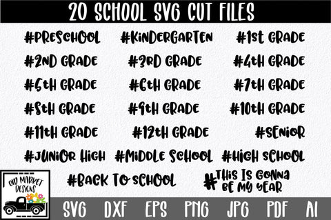 School Grades Hash Tags SVG Cut File Bundle SVG Old Market 