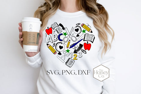 School Heart SVG PNG DXF Pencil Globe Ruler Pen Apple Teacher Heart Instant Download Silhouette Cricut Cut Files Cutting Machine Vector File SVG The Honey Company 