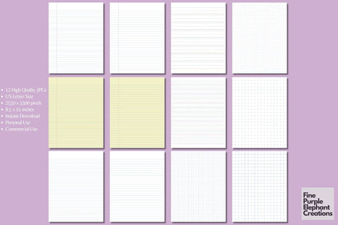 School Paper | Writing Sheets Digital Pattern Fine Purple Elephant Creations 