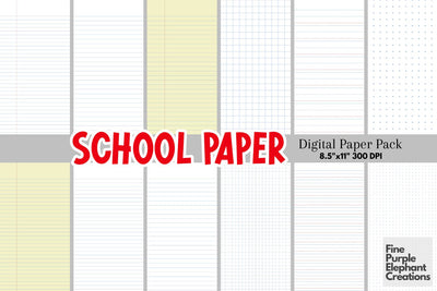 School Paper | Writing Sheets Digital Pattern Fine Purple Elephant Creations 