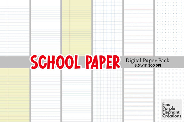 School Paper | Writing Sheets Digital Pattern Fine Purple Elephant Creations 