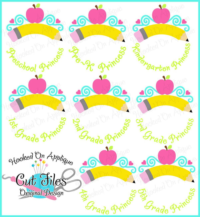 School Princess Bundle SVG DXF PNG EPS Cut Files SVG Hooked On Applique